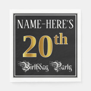 20th Birthday Party — Fancy Script, Faux Gold Lo Napkin