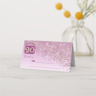 20th Birthday Party Glam Rose Gold Glitter Place Card