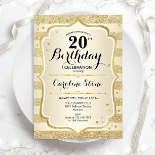 20th Birthday Party - Gold Invitation