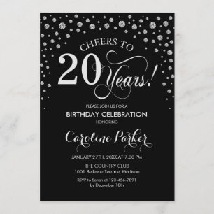 20th Birthday Party Invitation - Silver Black