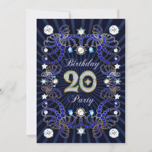 20th birthday party invite with masses of jewels