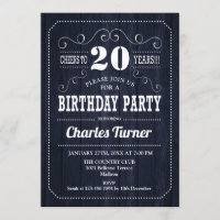 20th Birthday Party - Navy Wood Pattern