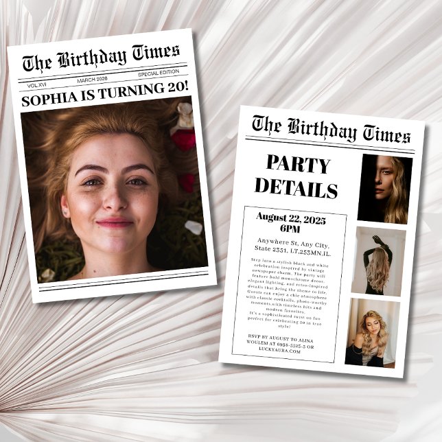 20th Birthday party Newspaper Cover Photo Invitation (Creator Uploaded)