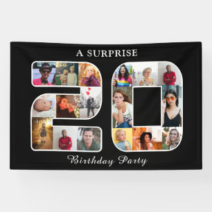 20th Birthday Party Photo Collage Black Banner