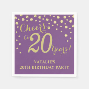 20th Birthday Party Purple and Gold Diamond Napkin