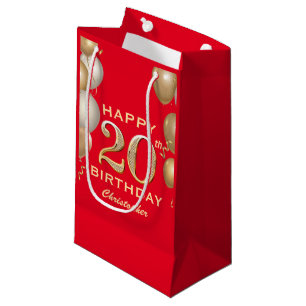 20th Birthday Party Red and Gold Balloons Small Gift Bag