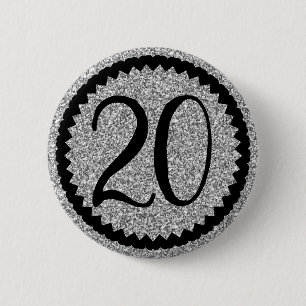 20th Birthday Party Silver Glitter Classic 6 Cm Round Badge