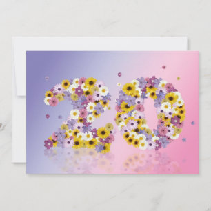 20th Birthday party, with flowered letters Invitation