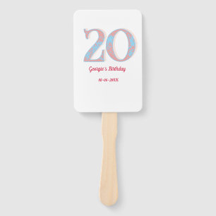 20TH BIRTHDAY PEACH BLUE BOLD RETRO NAME STYLISH HAND FAN