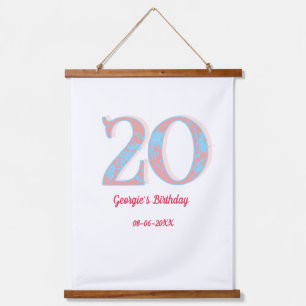 20TH BIRTHDAY PEACH BLUE BOLD RETRO NAME STYLISH HANGING TAPESTRY