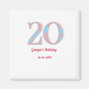 20TH BIRTHDAY PEACH BLUE BOLD RETRO NAME STYLISH MAGNET