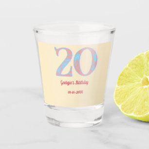 20TH BIRTHDAY PEACH BLUE BOLD RETRO NAME STYLISH SHOT GLASS