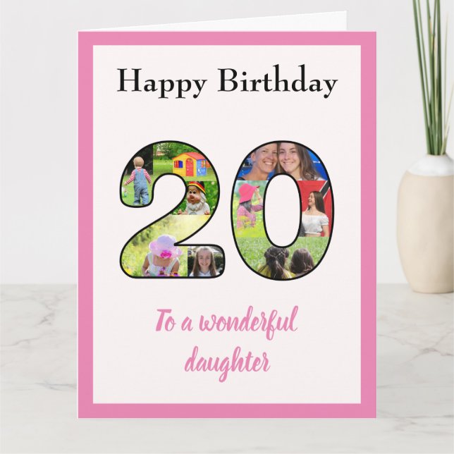 20th Birthday Photo Collage Daughter Large Unique Card (Front)