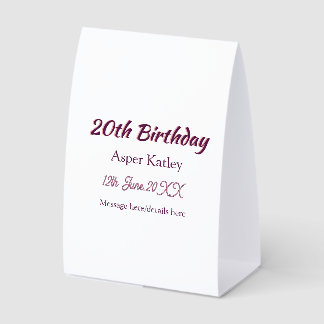 20th birthday pink purple name date message simple