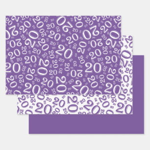 20th Birthday Purple/White Random Number Pattern W Wrapping Paper Sheet
