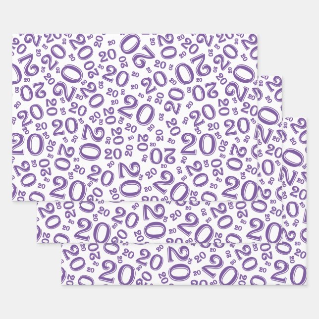 20th Birthday Purple/White Random Number Pattern Wrapping Paper Sheet (Set)