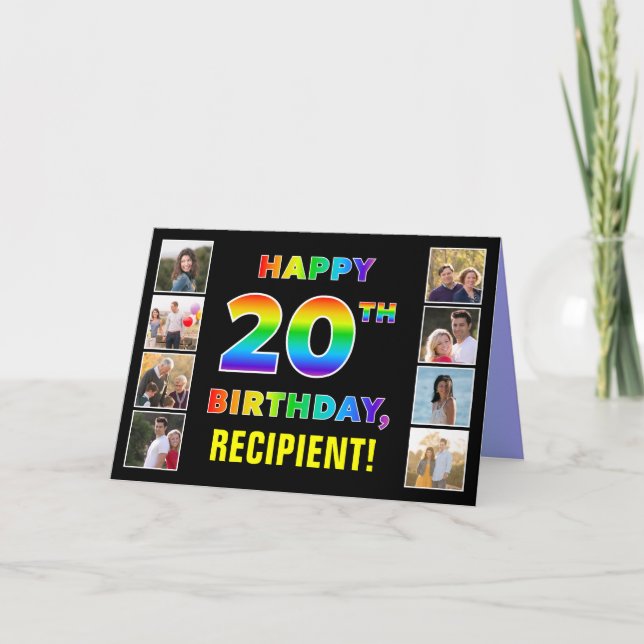 20th Birthday: Rainbow Text, Custom Photos & Name Card (Front)
