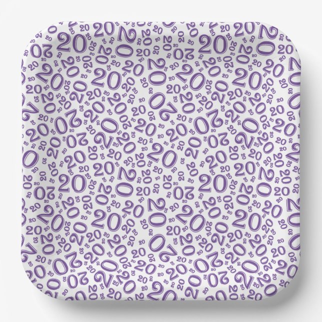 20th Birthday Random Number Pattern Purple/White Paper Plate (Front)