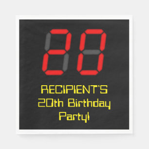 20th Birthday: Red Digital Clock Style "20" + Name Napkin