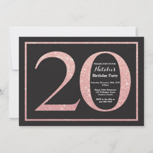 20th Birthday Rose Pink Gold Glitter Chalkboard Invitation