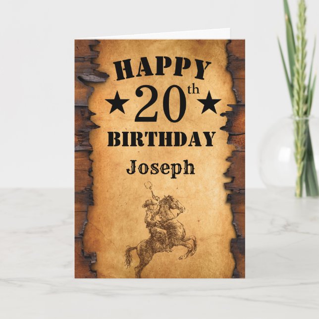 20th Birthday Rustic Country Western Cowboy Horse Card (Front)
