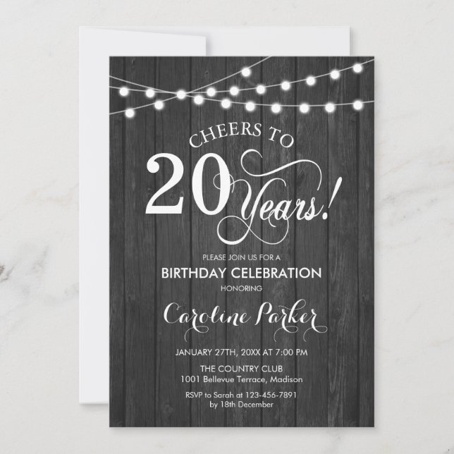 20th Birthday - Rustic Gray Wood Pattern Invitation (Front)