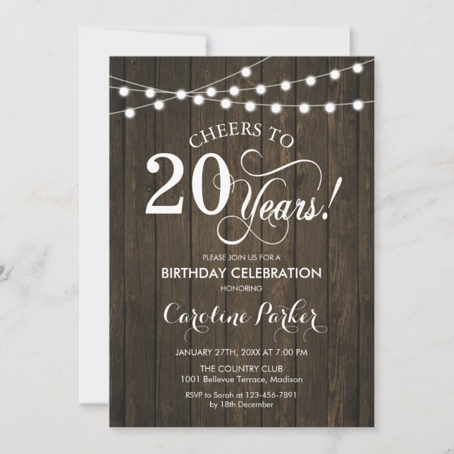 20th Birthday - Rustic Wood Pattern Invitation (Front)