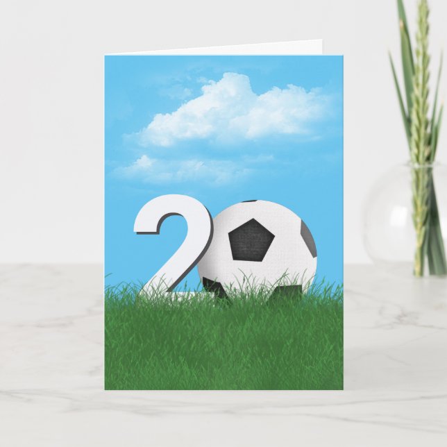 20th Birthday Soccer Ball In Green Grass Card (Front)