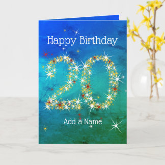 20th Birthday - Star Numbers - Blue Green - Age 20 Card