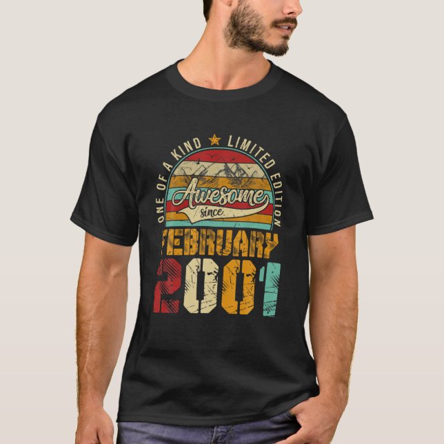 20Th Birthday Tee Distressed February 2001 Gift 20 (Front)