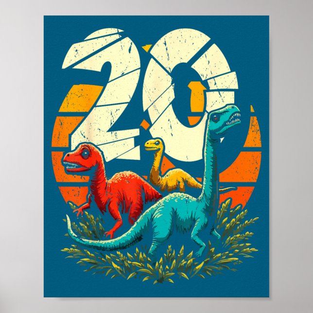20th Birthday Trex Dinosaur 20 Year Old Boy Girl  Poster (Front)