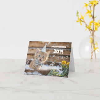 20th Birthday with Cute Kitten in a Bubble Bath  Card