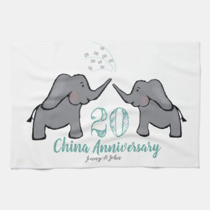 20th china wedding anniversary cute elephant tea towel