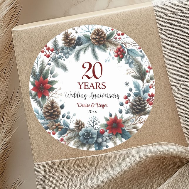 20th China Wedding Anniversary Elegant Winter Classic Round Sticker (Creator Uploaded)