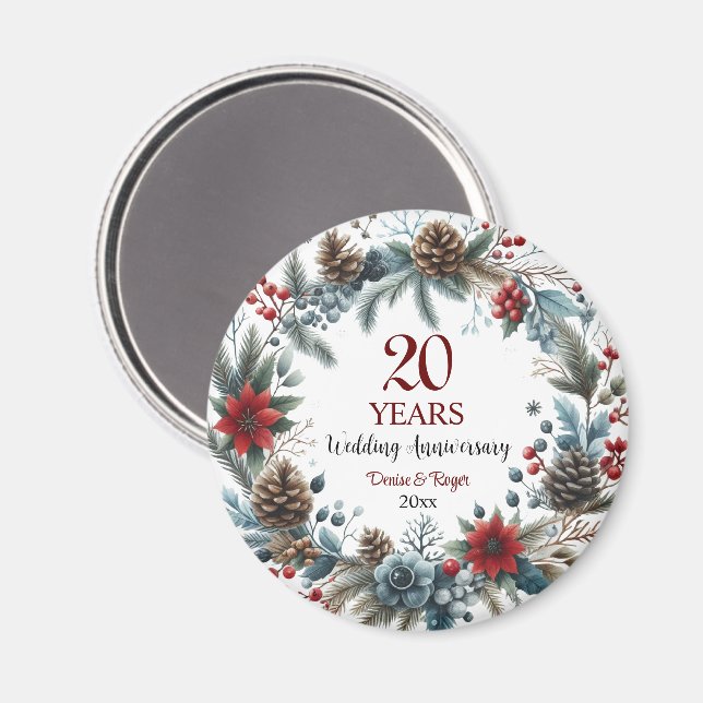 20th China Wedding Anniversary Elegant Winter Magnet (Front/Back)