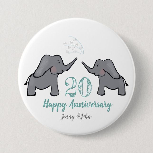 20th china wedding anniversary elephant 7.5 cm round badge (Front)