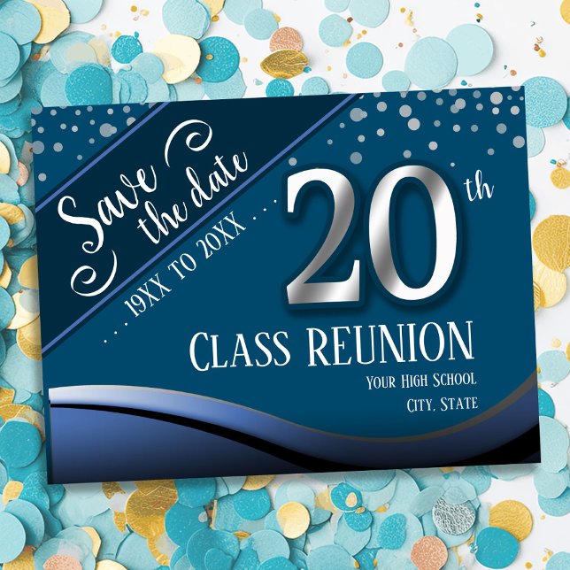 20th Class Reunion Elegant Blue Announcement (Creator Uploaded)