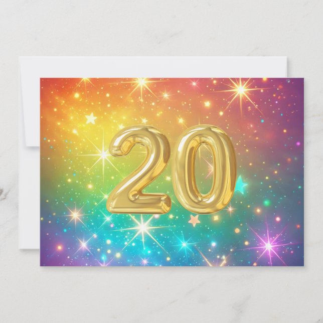 20th Colourful Rainbow star space  Holiday Card (Front)