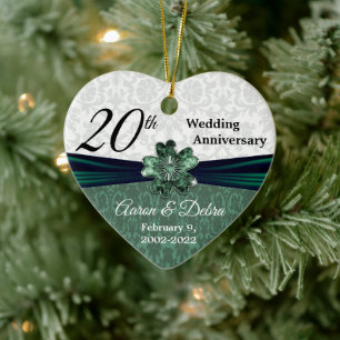 20th Emerald Damask Wedding Anniversary -Custom Ceramic Ornament