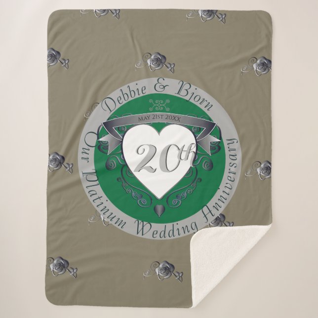 20th Emerald Green & Grey Heart Emblem Sherpa Blanket (Front)
