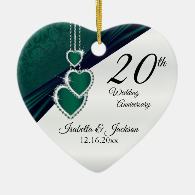 20th Emerald Green Wedding Anniversary Ceramic Tree Decoration (Front)