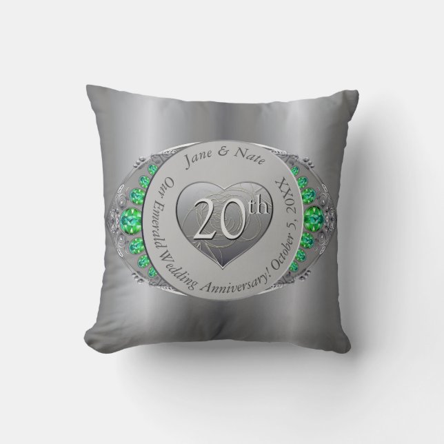 20th Emerald & Platinum Wedding Anniversary  Cushion (Front)
