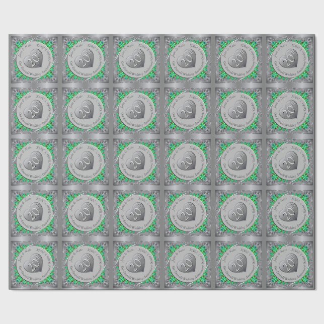 20th Emerald Platinum Wedding Anniversary Wrapping Paper (Seam)