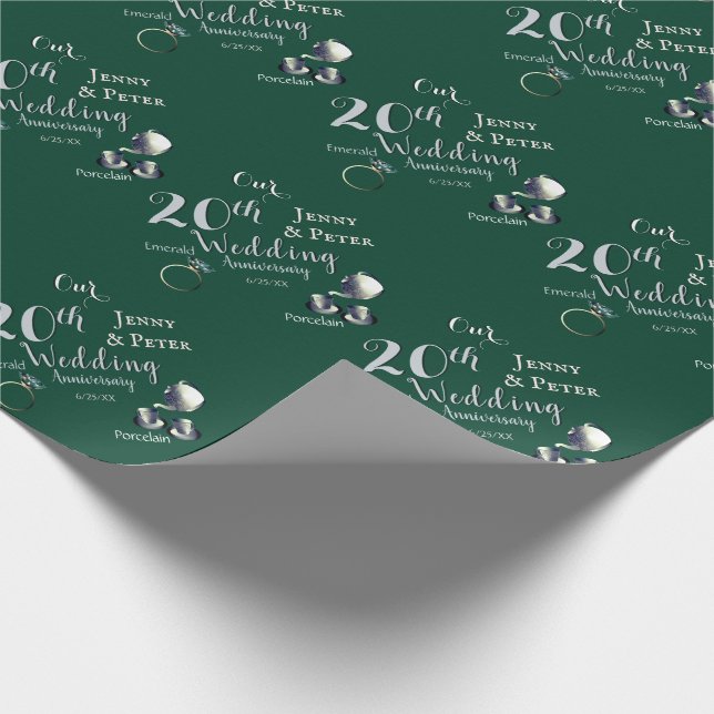 20th Emerald Porcelain Wedding Anniversary Wrapping Paper (Corner)