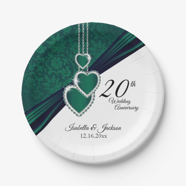 20th Emerald Wedding Anniversary Design Paper Plate (Front)