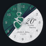 20th Emerald Wedding Anniversary Keepsake Large Clock<br><div class="desc">Personalise Clock. 20th Emerald Wedding Anniversary Keepsake. ⭐This Product is 100% Customisable. Graphics and text can be deleted, moved, resized, changed around, rotated, etc... 99% of my designs in my store are done in layers. This makes it easy for you to resize and move the graphics and text around so...</div>