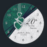 20th Emerald Wedding Anniversary Keepsake Large Clock<br><div class="desc">Personalise Clock. 20th Emerald Wedding Anniversary Keepsake. ⭐This Product is 100% Customisable. Graphics and text can be deleted, moved, resized, changed around, rotated, etc... 99% of my designs in my store are done in layers. This makes it easy for you to resize and move the graphics and text around so...</div>