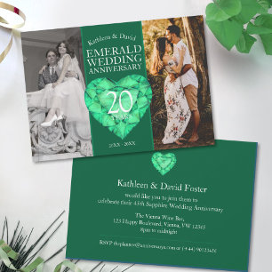 20th Emerald wedding anniversary now then photo Invitation