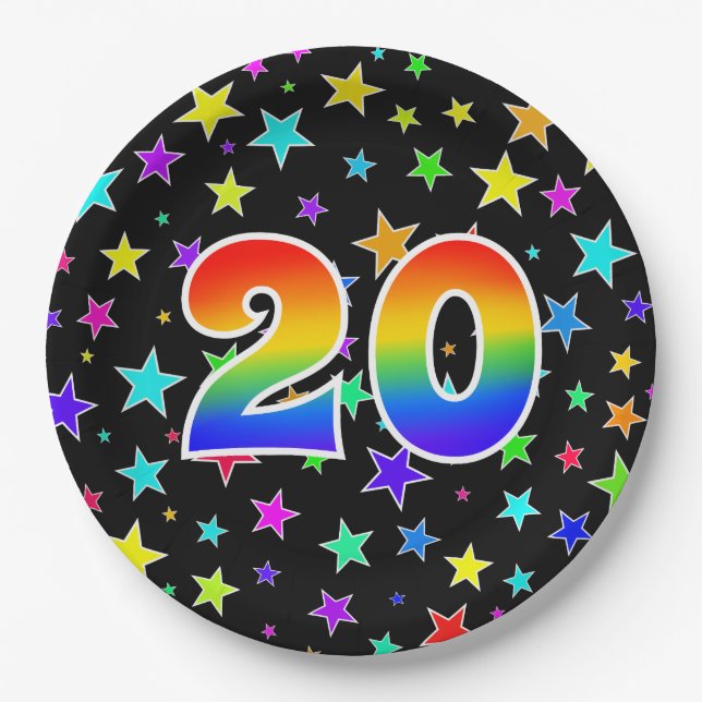 20th Event: Bold, Fun, Colourful Rainbow 20 Paper Plate (Front)