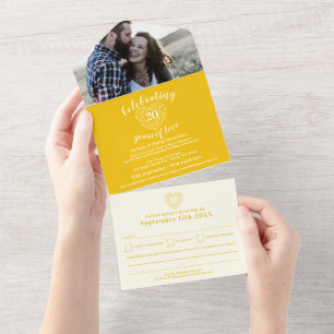 20th Golden Diamond wedding anniversary RSVP photo All In One Invitation